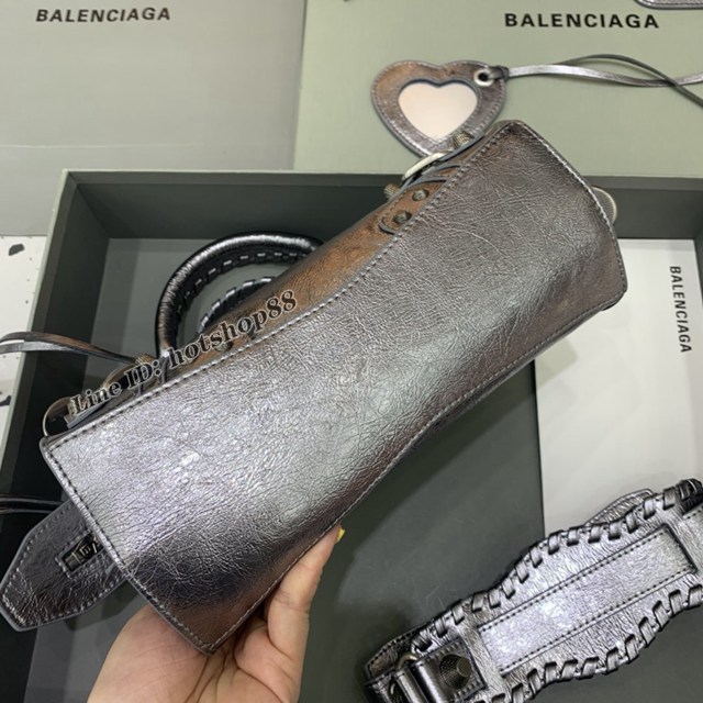 Balenciaga專櫃爆款油蠟銀色銀扣手提女包 638515 巴黎世家Neo cagole機車包 fyj2005